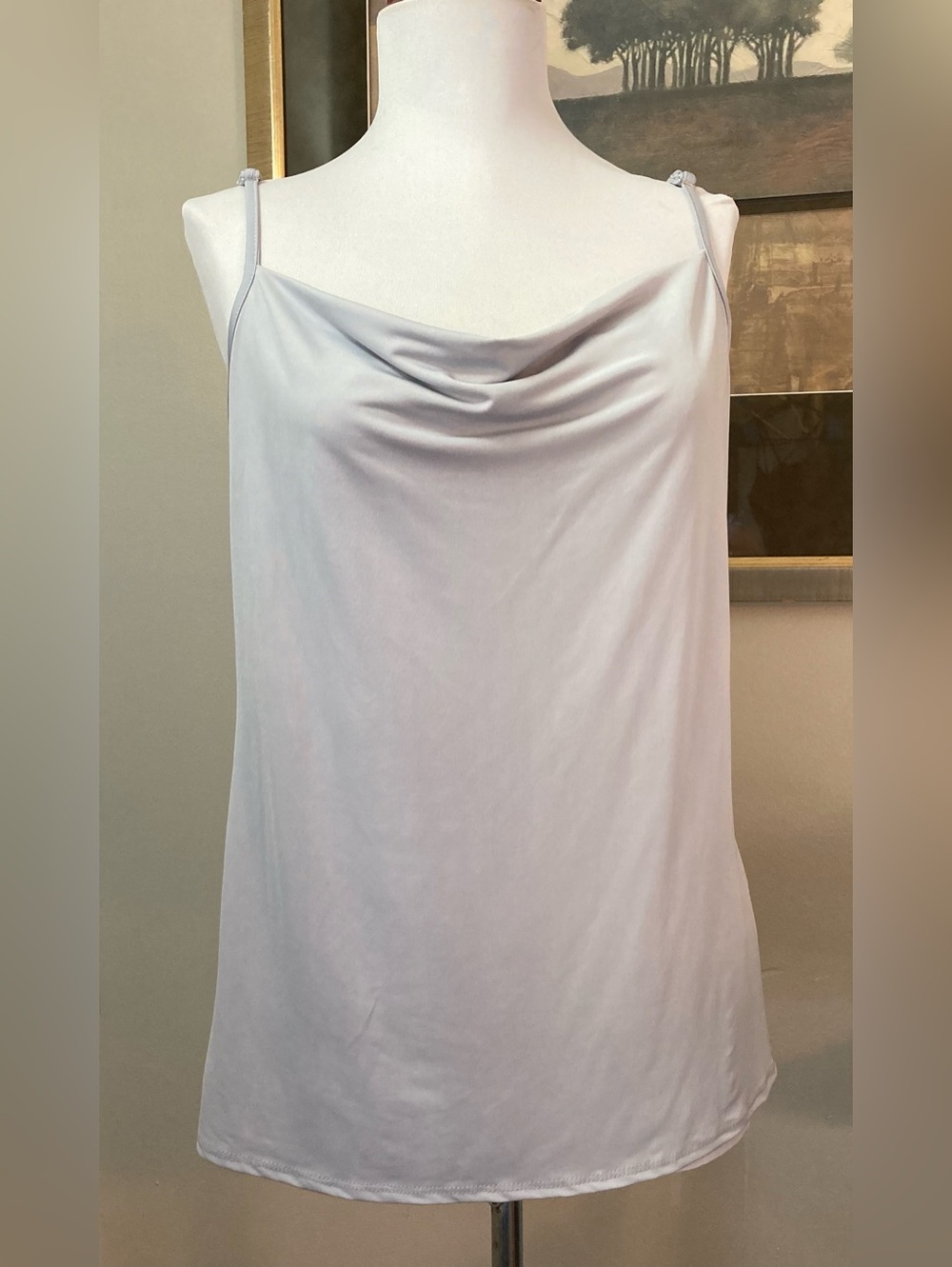 NWT Maurices 24/7 Gray Cowl Neck Spaghetti Strap Camisole Size Medium Flowy